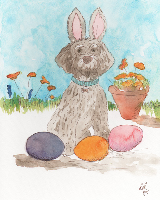 The Easter Mokie - watercolor, ink